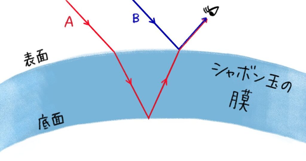 光がシャボン玉に入射して反射する図